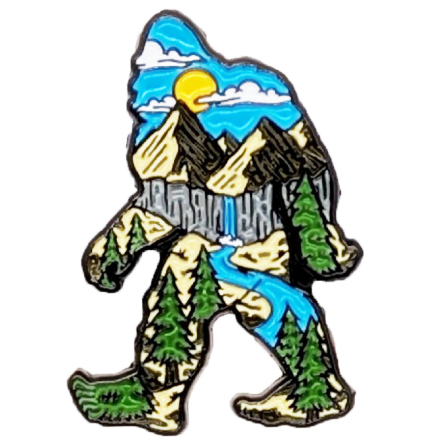 Bigfoot Mountain Scene - Metal Enamel Lapel Pin image 0