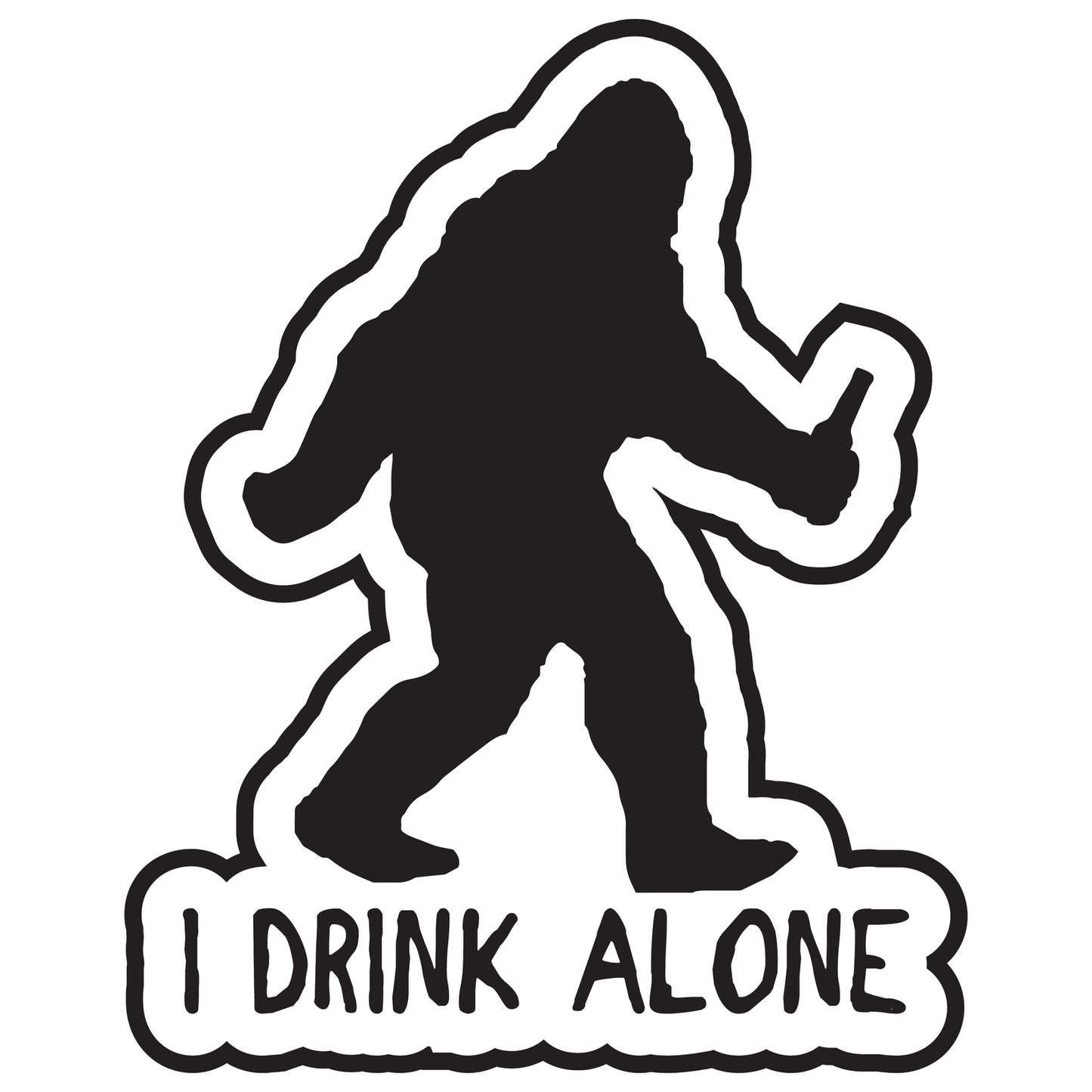 I Drink Alone Bigfoot Sticker - Mini image