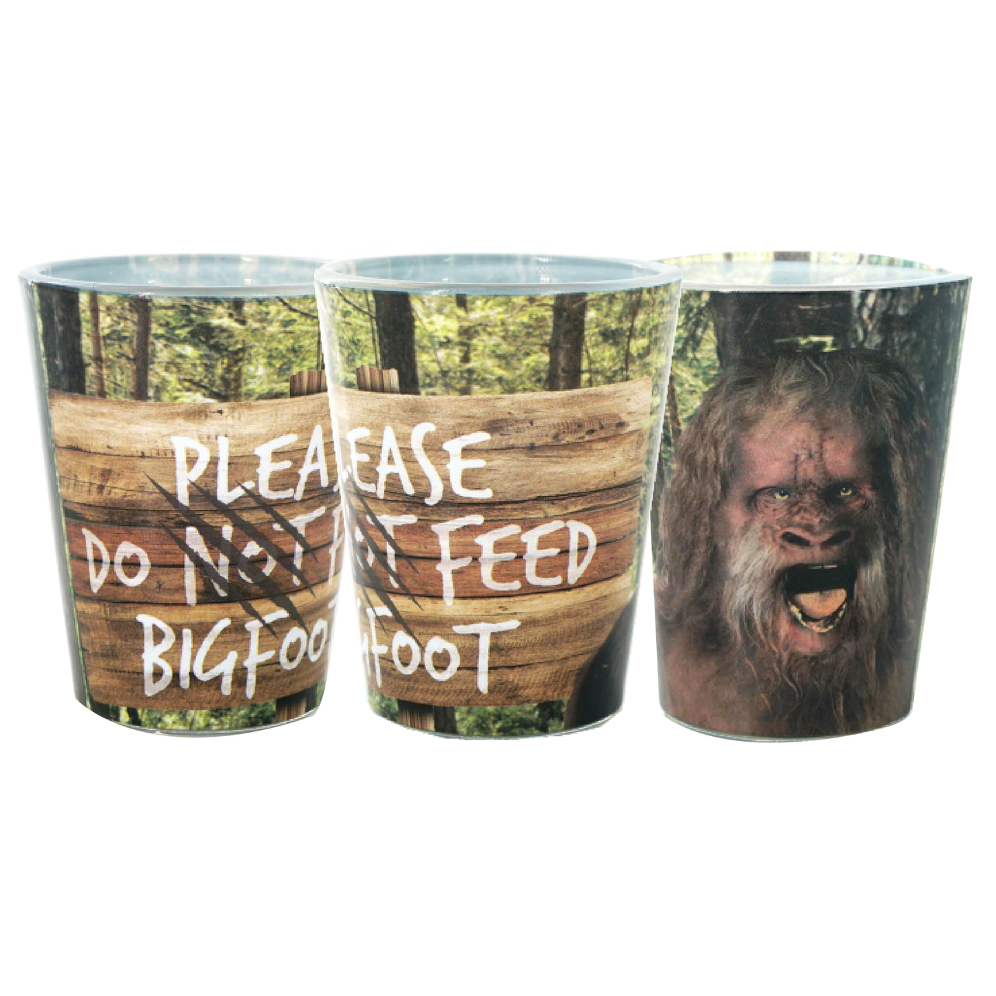 Please Feed Bigfoot Shot Glass image 0