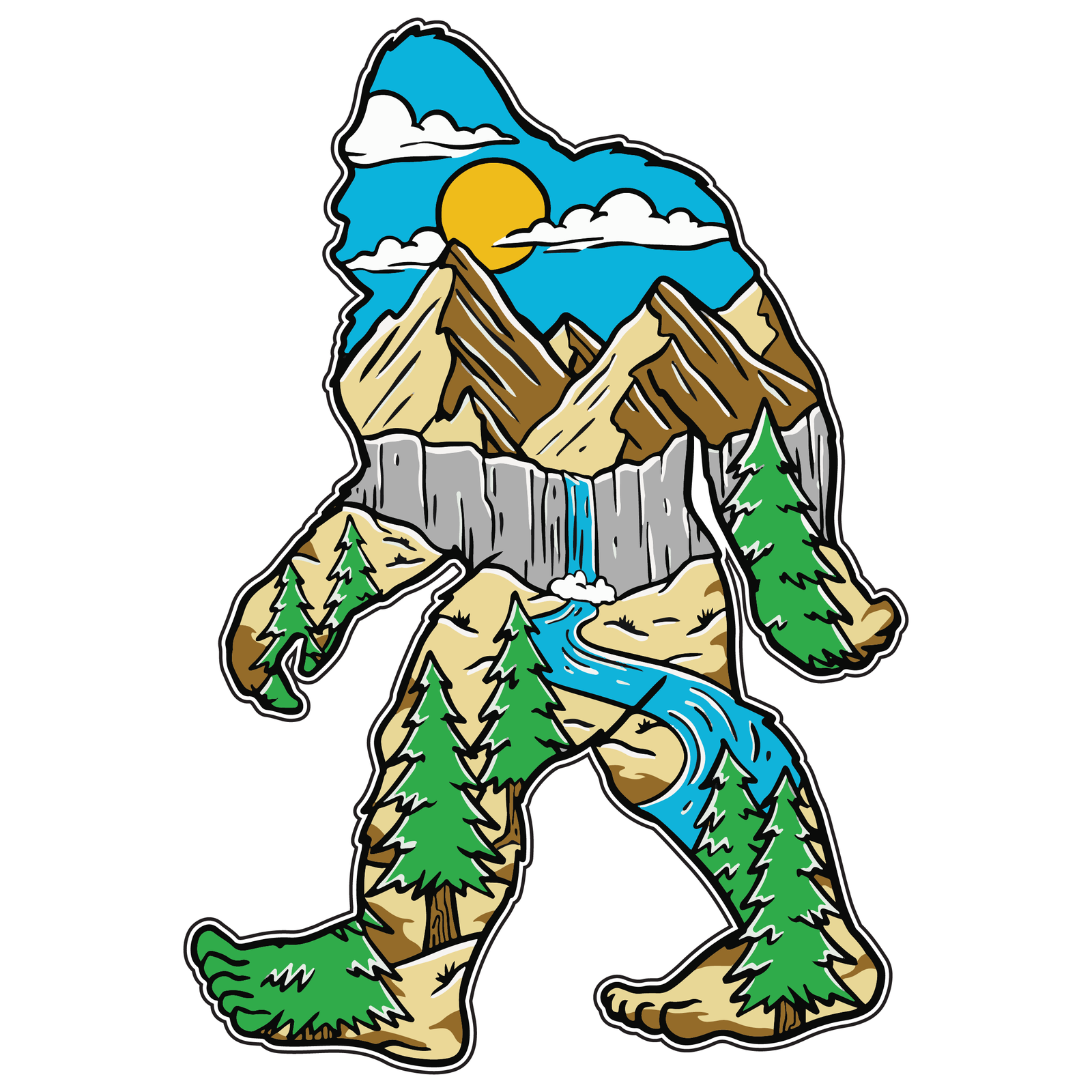 Colorful River Bigfoot Sticker image 0