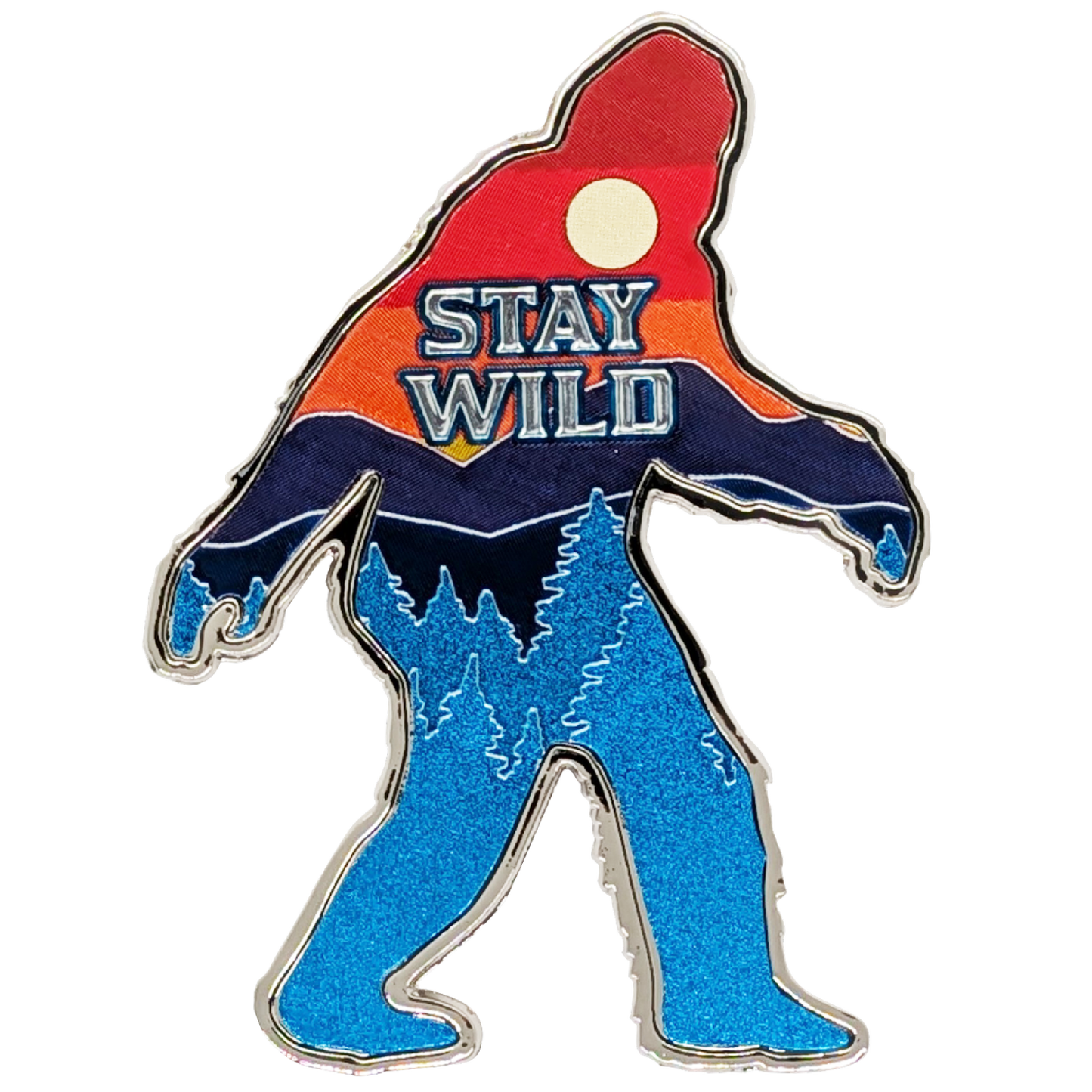 Bigfoot Stay Wild Sunset Metal Magnet image 0