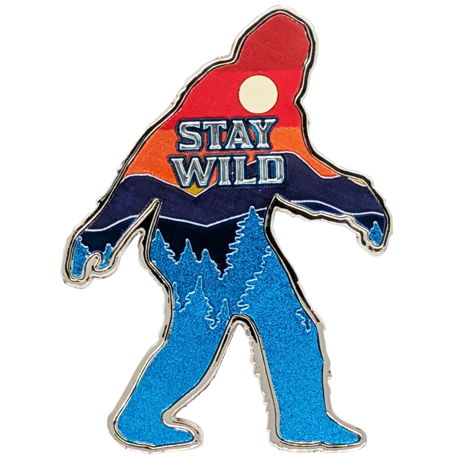 Bigfoot Stay Wild Sunset Metal Magnet image 0